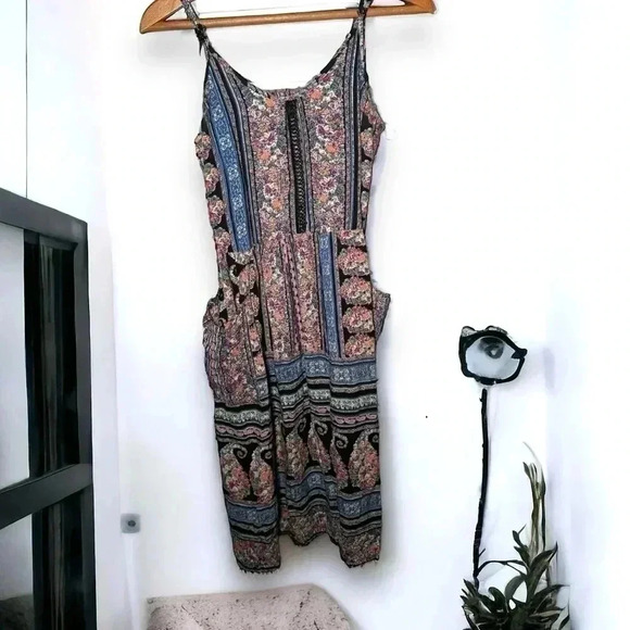 Angie bohemian printed festival dress midi with pockets  S - Picture 1 of 7